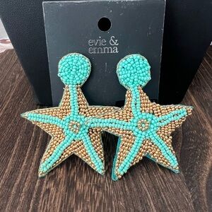Evie & Emma Starfish Seed Bead Gold & Teal Earrings B3